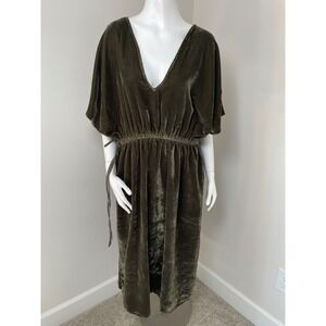 World Market Velvet Midi Dress Olive Green Kimono Sleeve L/XL Boho Luxe Goth